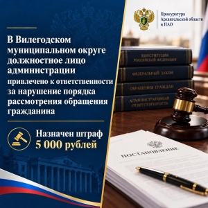 По инициативе прокуратуры Вилегодского района должностное лицо органа местного самоуправления за нарушение срока рассмотрения обращения привлечено к административной ответственности