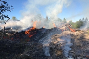 В Коряжме тушили пожар на частной пилораме